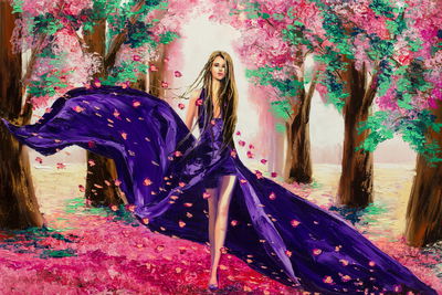 Ljuddämpande tavla - A woman among spring flowers