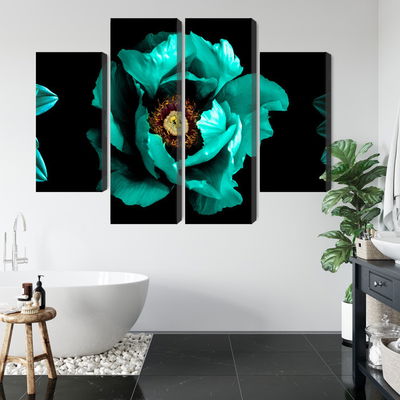 Ljuddämpande tavla - Turquoise flowers on a black