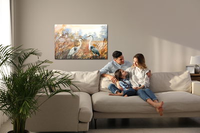 Ljuddämpande tavla - Cranes in autumn