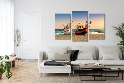 Ljuddämpande tavla - Fishing boats on the beach