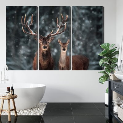 Ljuddämpande tavla - Deer and doe in the 3d forest