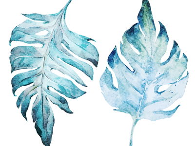 Ljuddämpande tavla - Blue monstera leaves painted