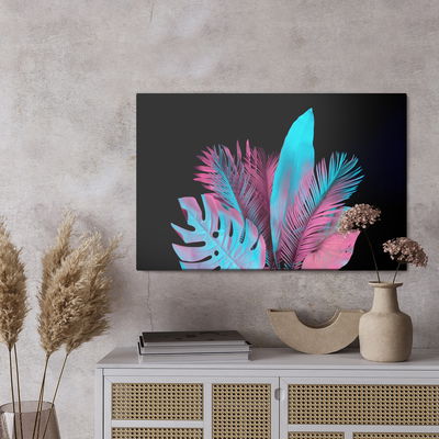 Ljuddämpande tavla - Neon tropical leaves