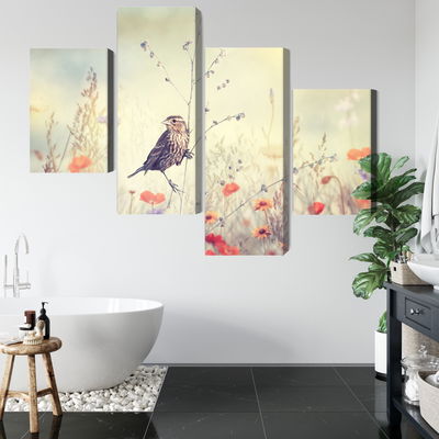 Ljuddämpande tavla - A bird among wild flowers