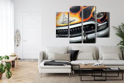 Ljuddämpande tavla - Historic car with flames