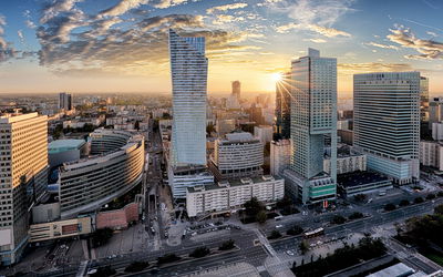Ljuddämpande tavla - Warsaw skyscrapers at sunset