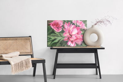Ljuddämpande tavla - Peonies in leaves