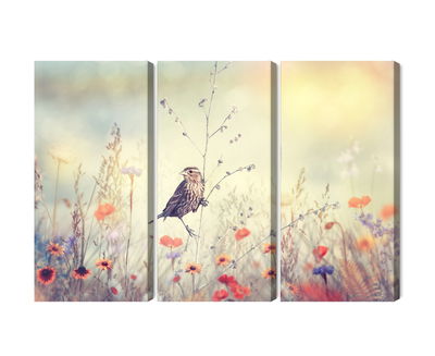 Ljuddämpande tavla - A bird among wild flowers