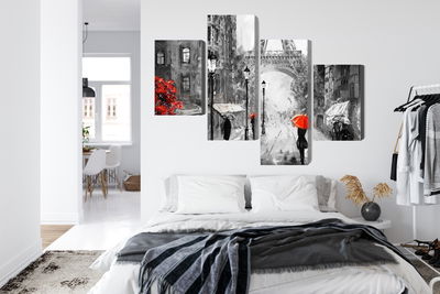 Ljuddämpande tavla - People with red umbrellas