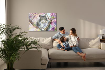 Ljuddämpande tavla - Cat in a flowering garden