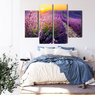 Ljuddämpande tavla - Lavender field at sunset 3d