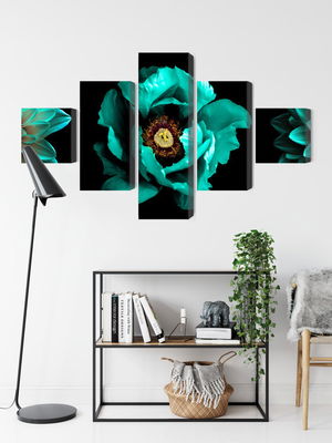 Ljuddämpande tavla - Turquoise flowers on a black