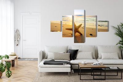 Ljuddämpande tavla - Starfish on the beach 3d