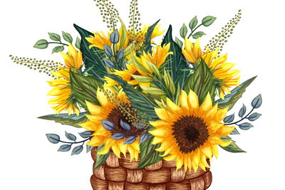 Ljuddämpande tavla - Basket with a bouquet