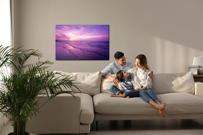 Ljuddämpande tavla - Purple sunset over the sea