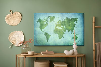 Ljuddämpande tavla - Green-blue world map