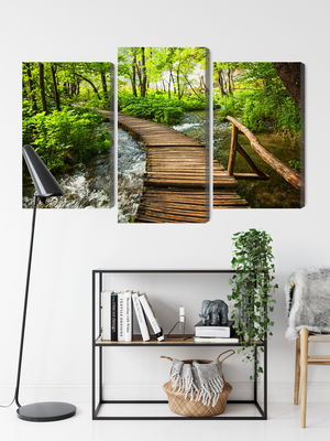 Ljuddämpande tavla - Wooden bridge in a forest