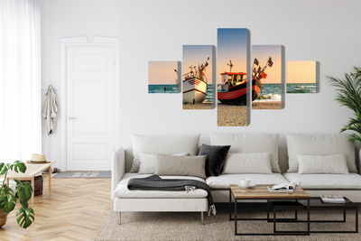 Ljuddämpande tavla - Fishing boats on the beach