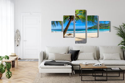 Ljuddämpande tavla - Tropical beach with 3d palm