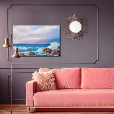 Ljuddämpande tavla - Waves and rocks in the sea