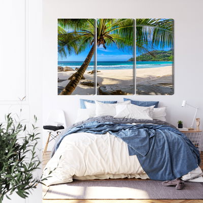 Ljuddämpande tavla - Tropical beach with 3d palm