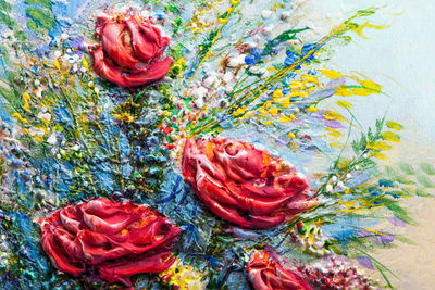 Ljuddämpande tavla - A painting of blooming roses
