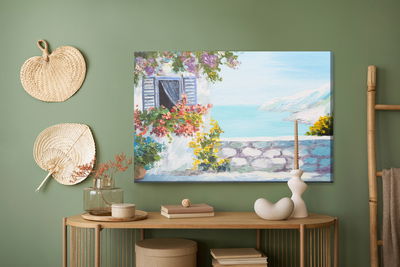 Ljuddämpande tavla - Sea with house and flowers