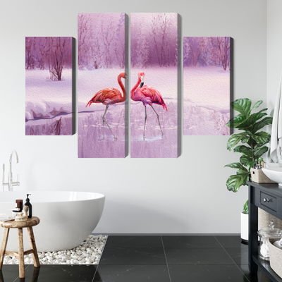 Ljuddämpande tavla - Flamingos against a purple