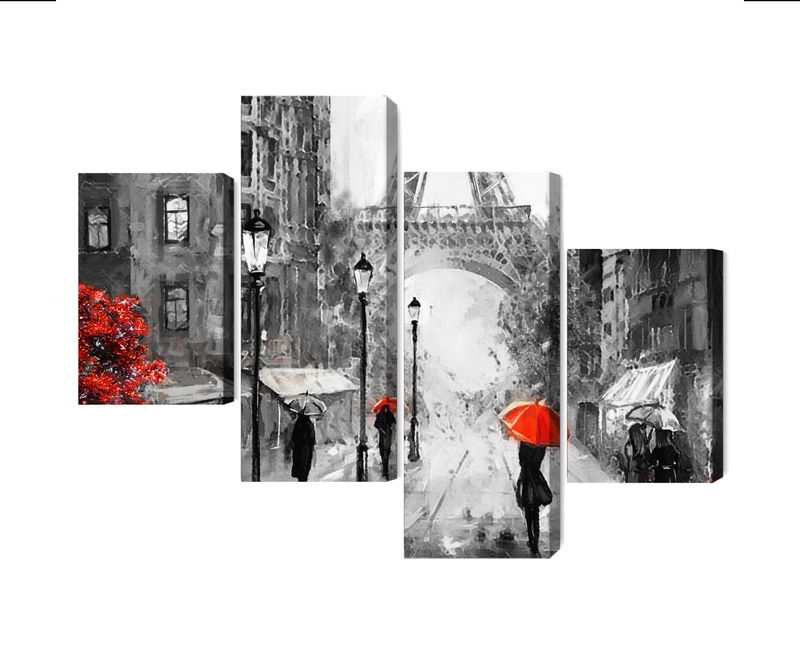 Ljuddämpande tavla - People with red umbrellas