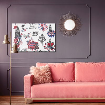 Ljuddämpande tavla - London symbols and flowers