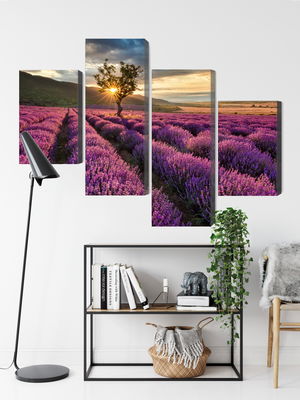 Ljuddämpande tavla - Lavender field at sunset 3d