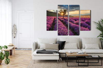 Ljuddämpande tavla - Lavender field at sunset 3d