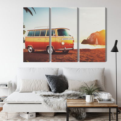 Ljuddämpande tavla - Retro car on the beach