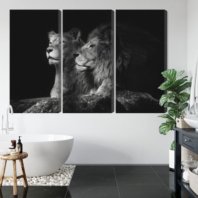 Ljuddämpande tavla - Lion and lioness on a black