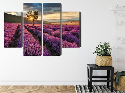 Ljuddämpande tavla - Lavender field at sunset 3d