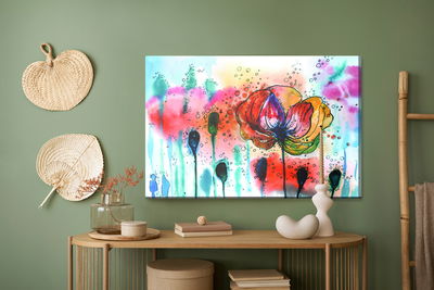 Ljuddämpande tavla - Colorful watercolor poppies