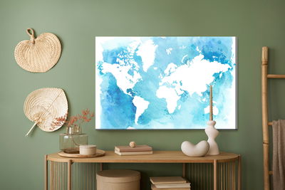 Ljuddämpande tavla - Blue and white world map