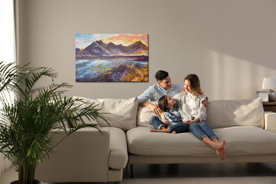 Ljuddämpande tavla - Painted mountain landscape