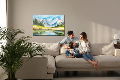 Ljuddämpande tavla - Mountain landscape painted