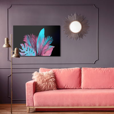 Ljuddämpande tavla - Neon tropical leaves