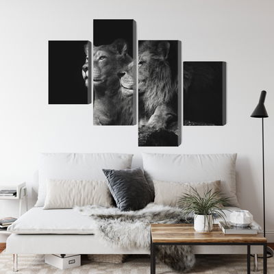Ljuddämpande tavla - Lion and lioness on a black
