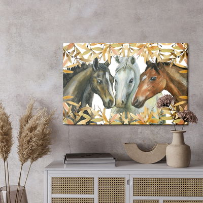 Ljuddämpande tavla - Horses in autumn leaves