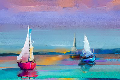 Ljuddämpande tavla - Abstract sailing ships on sea