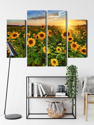 Ljuddämpande tavla - Sunflower field at sunset 3d