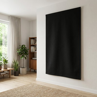 SilentDirect Acoustic Wall Textile in black, installed in the living room