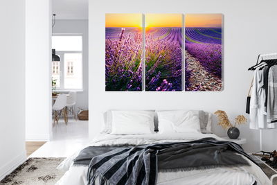 Ljuddämpande tavla - Lavender field at sunset 3d
