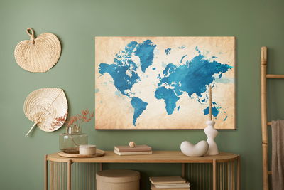 Ljuddämpande tavla - World map in blue tones