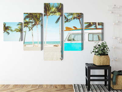 Ljuddämpande tavla - Retro car on the beach 3d