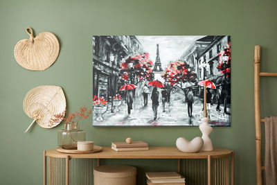 Ljuddämpande tavla - People with red umbrellas