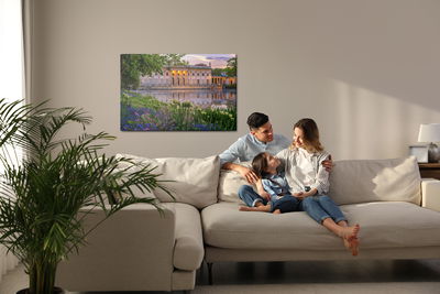 Ljuddämpande tavla - Palace in Warsaw and flowers